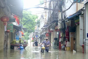Nhiều ngày sau mưa, làng bún Phú Đô ở Hà Nội vẫn bì bõm trong nước