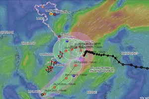 Áp thấp nhiệt đới nối tiếp bão số 15 đang hoạt động trên Biển Đông