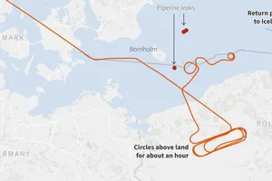 Lộ trình chiếc máy bay của Hải quân Mỹ ở khu vực biển Baltic ngày 26-9. Minh họa: REUTERS