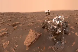 Xe tự hành Curiosity của NASA tại một mẫu khoan ở sao Hỏa. Ảnh: NASA
