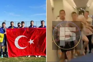 Cầu thủ Nga và Ukraine ẩu đả tại khách sạn ở TP Antalya (Thổ Nhĩ Kỳ) ngày 13-2. Ảnh: SOTNEWS