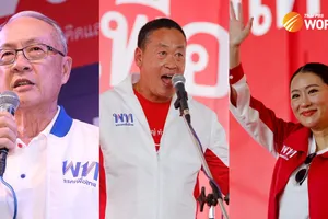 (từ trái sang) Cựu Bộ trưởng Tư pháp Chaikasem Nitisiri, trùm bất động sản Srettha Thavisin, bà Paetongtarn Shinawatra. Ảnh: THAI PBS WORLD