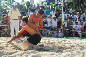 Hàng ngàn người dân đổ về hội vật làng Thủ Lễ