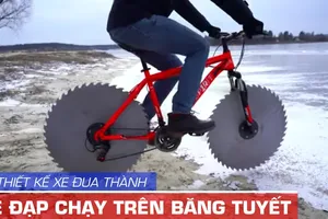 Độ xe đạp bánh lưỡi cưa sắt để đi trên băng tuyết