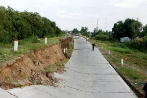 Đường phòng hộ đê biển tây Cà Mau sụp sâu 2 m, dài 120 m