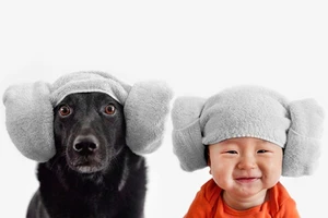 Cặp “song sinh” cún và baby cực đáng yêu