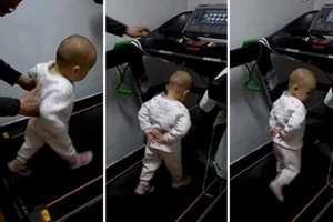 Bé...17 tháng tuổi bị bố mẹ thúc giục trên máy chạy bộ 