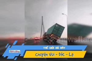 Gió mạnh xém quật ngã một xe container, đẩy ô tô xuống sông