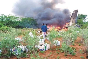 Chiếc máy bay bốc cháy ngùn ngụt. Ảnh cắt từ video