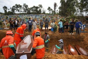 Hố chôn tập thể những người chết vì COVID-19 tại một nghĩa trang ở Brazil. Ảnh: REUTERS
