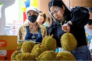 Sầu riêng được bày bán ở dọc đường thủ đô Bangkok, Thái Lan. Ảnh: AFP