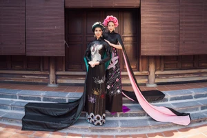 Minh Tú, Ngân Khánh lạ lẫm với áo dài lụa, lãnh truyền thống