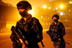 Lực lượng phòng vệ Đài Loan trên đảo Đông Dẫn. Ảnh: Ann Wang/REUTERS