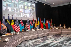 Ngoại trưởng Mỹ Antony Blinken tham gia một hội nghị với các đảo quốc Thái Bình Dương. Ảnh: VCG