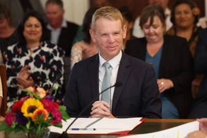 Ông Chris Hipkins tại buổi lễ nhậm chức Thủ tướng New Zealand. Ảnh: AFP-JIJI