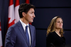 Thủ tướng Canada Justin Trudeau (trái) và cựu Bộ trưởng Tài chính Canada Chrystia Freeland. Ảnh: VĂN PHÒNG THỦ TƯỚNG CANADA
