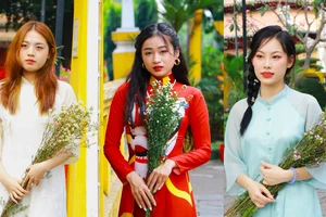 Cuối tuần, giới trẻ xúng xính diện áo dài chụp ảnh Tết 