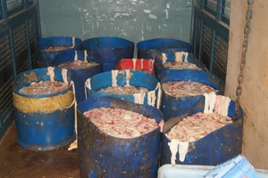 Nửa tấn lòng heo bốc mùi hôi thối tiêu thụ tại chợ