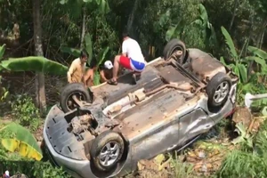 Sau khi tông nhau, 2 ô tô lật nhào xuống vực ở Đồng Nai