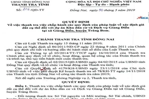 Đồng Nai: Thanh tra dự án Khu dân cư và dịch vụ Giang Điền