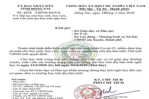 Đồng Nai: Thông báo cho tất cả học sinh nghỉ vì dịch COVID-19