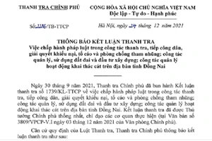 Thanh tra Chính phủ kết luận sai phạm về đất đai tại Đồng Nai