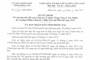 Vi phạm Luật đất đai, 1 doanh nghiệp bị thu hồi hơn 3.500m2 đất