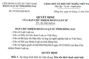 1 luật sư bị xoá tên khỏi danh sách của Đoàn luật sư tỉnh Đồng Nai