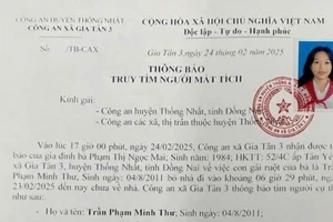 Công an thông báo truy tìm nữ sinh mất tích ở Đồng Nai