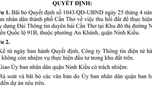 Cần Thơ: Xóa một dự án 12 năm ở quận Ninh Kiều