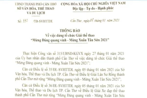Cần Thơ: Dừng 2 giải thể thao lớn vì COVID-19