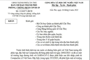 Cần Thơ ra văn bản khẩn chỉ đạo phòng chống COVID-19