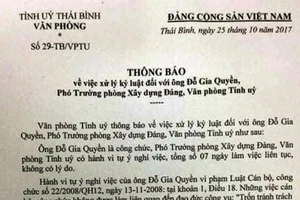 Buộc thôi việc phó phòng Xây dựng Đảng ‘mất tích'