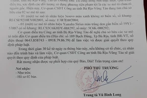 Tìm chủ 2 xe máy bỏ ở Bà Rịa-Vũng Tàu