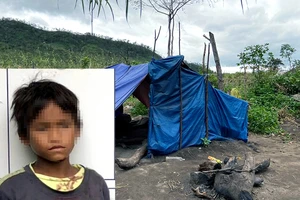 Đinh Th. tại công an và chòi rẫy của gia đình chị gái. Ảnh: LQL