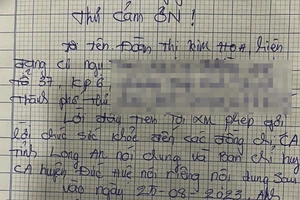 Thư cảm ơn lực lượng công an xã