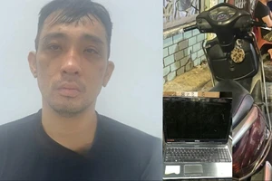 Nguyễn Bá Hiếu cùng tang vật vụ án. Ảnh: CA.