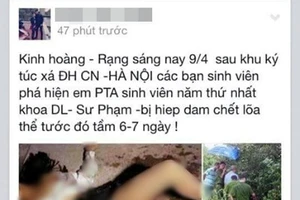Vụ tung tin đồn nữ sinh bị hiếp, giết ở Hà Nội: Triệu tập nhiều đối tượng