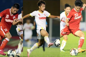 Xuân Tiến, Quốc Việt và Thanh Nhàn (từ trái qua), ba tiền đạo nổi bật giải U-19 quốc gia.