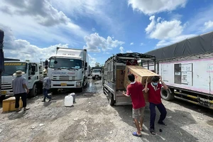 Tài xế sang hàng tại Bến xe Vị Thanh, tỉnh Hậu Giang.