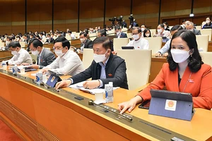 Đại biểu Quốc hội bấm nút biểu quyết thông qua nghị quyết.