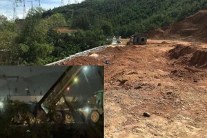 Khu vực cải tạo đất trên đèo Ông Gấm biến thành điểm khai thác đất và hằng đêm xe ben chở đi san lấp nhiều nơi ở TP Đà Nẵng (ảnh nhỏ).
