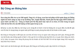 Bộ Công an thông tin việc phong tỏa tài khoản vụ Đồng Tâm