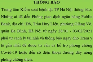 Khẩn: Tìm người từng đến ngân hàng có ca nhiễm COVID-19