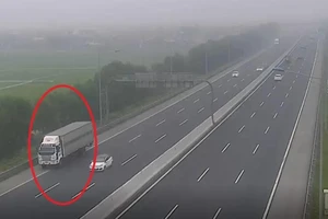 Tài xế xe tải liều mạng đi lùi trên cao tốc