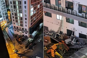 Cả dàn điều hòa treo trên chung cư sập xuống đất