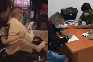 Thanh niên thả 2 tay bấm điện thoại, bạn gái ngồi sau dùng chân điều khiển xe