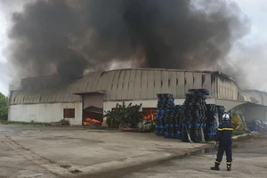 100 cảnh sát và 15 xe chữa cháy dập lửa tại Khu công nghiệp Quang Minh, Hà Nội