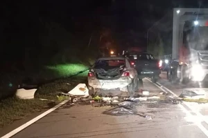 May mắn thoát thân khi ô tô bị voi hoang dã giẫm nát giữa đường