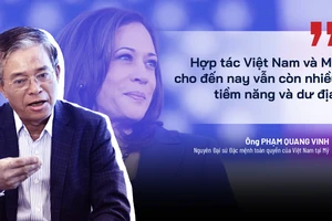 Phó Tổng thống Mỹ Kamala Harris trong cuộc họp báo kết thúc chuyến thăm ở thủ đô Hà Nội ngày 26-8. Ảnh: AP